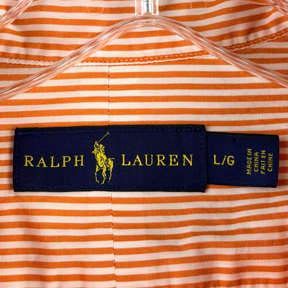 Ralph Lauren Button Down Shirt Men Large White Orange Striped Cotton Long Sleeve - Picture 4 of 12
